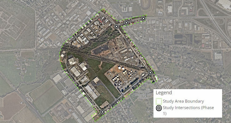 Map of the Hegan Lane area with proposed intersection improvement areas marked