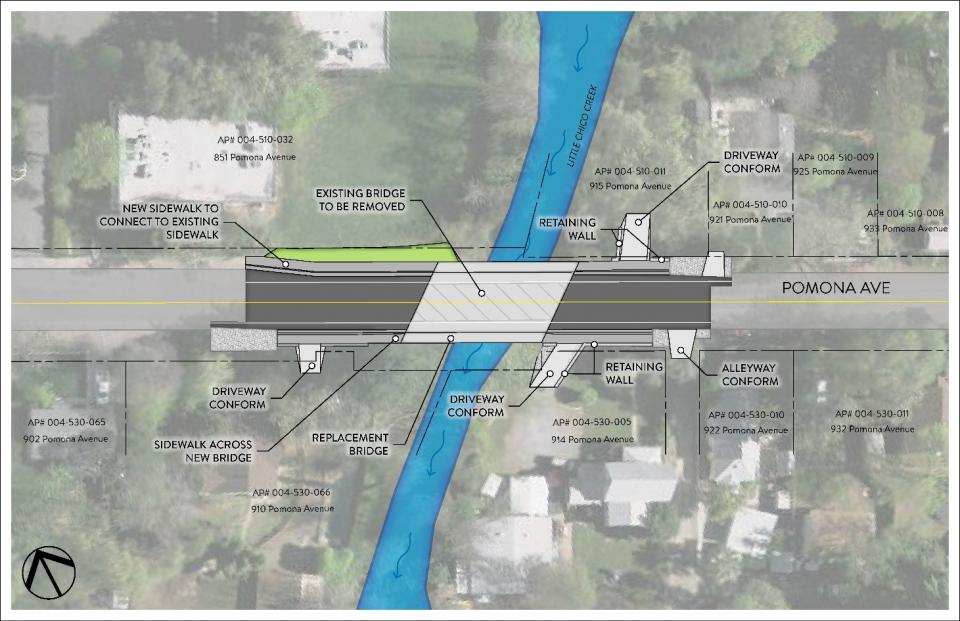 Image of plans that show the proposed bridge and pavement work.