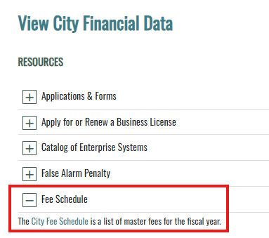 Location of City Fees Link